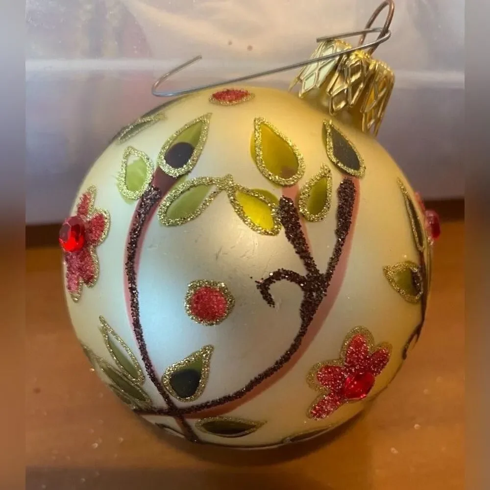 Vintage Glass Christmas Bauble Medium Floral Multicolor Ornament Decor 3